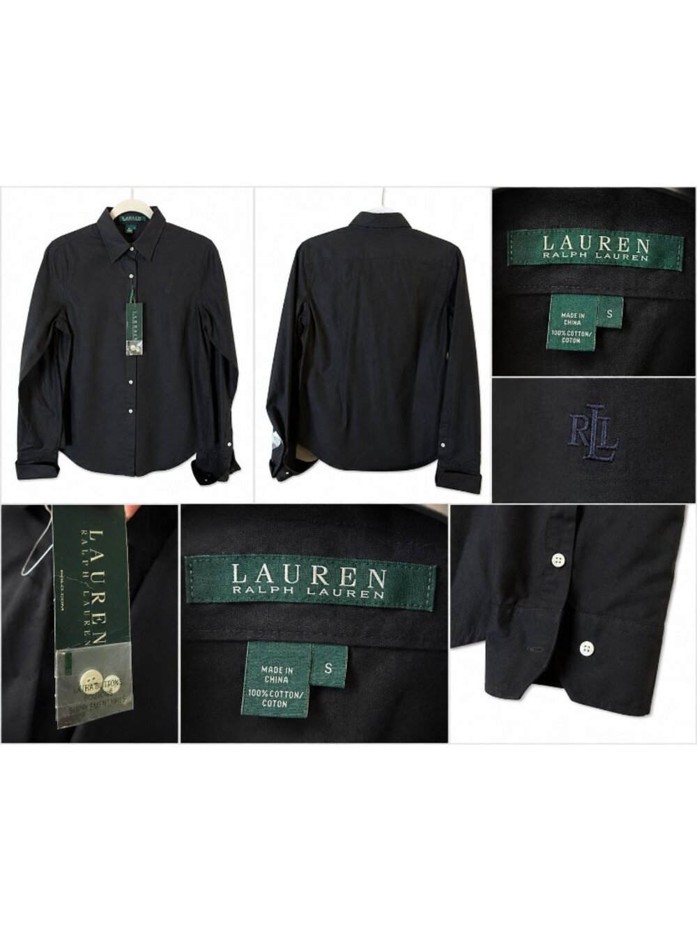 Lauren Ralph Lauren Shirt Womens Small Black Cotton Long Sleeve Button Up NWT's